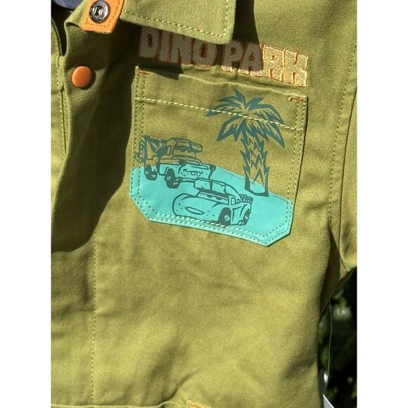 NWT Disney Lightning McQueen Kids Cars Dino Park Green Jumpsuit - Size 7/8 - Picture 3 of 9